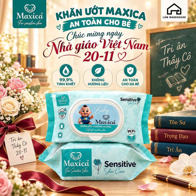 Combo 10 Gói Khăn Ướt BABY MAXICA (trọng lượng 350g- 400g) Vải Bi Dày Không Hương Liệu An Toàn Cho Da Nhạy Cảm - LÂM WAREHOUSE