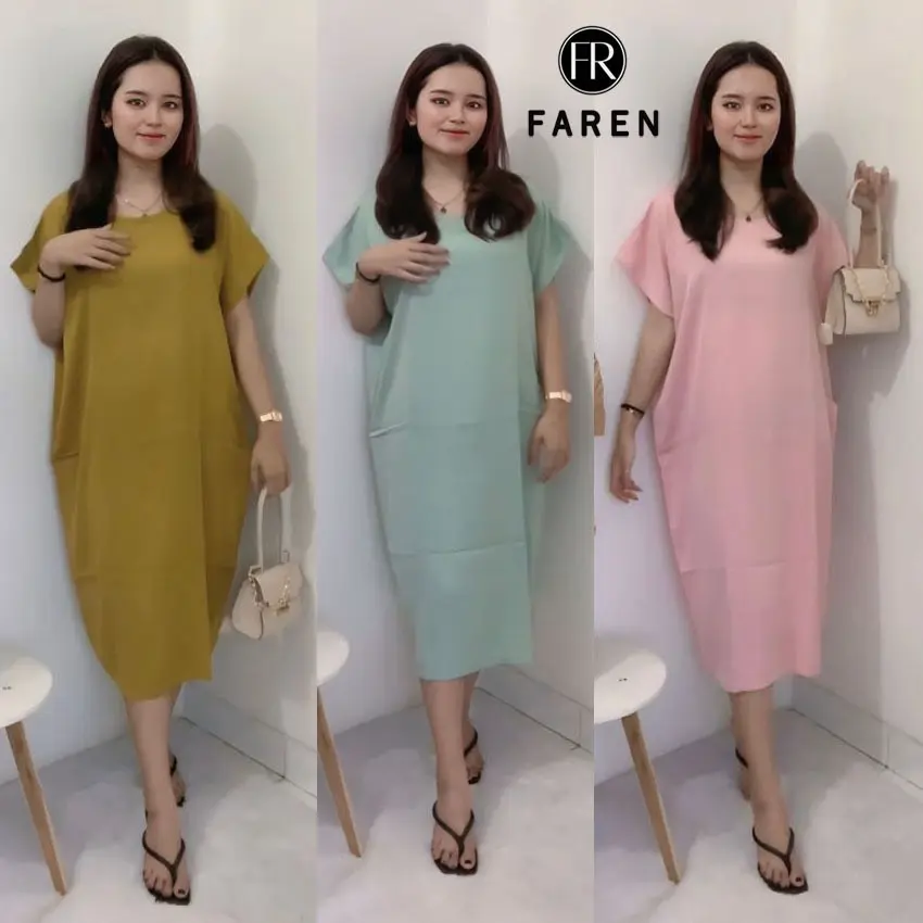 Daster Faren - Non Busui Pendek  Selutut Rayon Polos Daster wanita remaja tebal