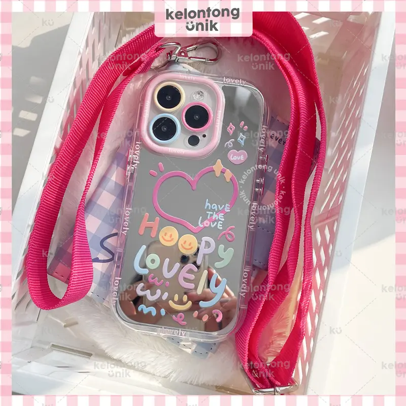 KELONTONG UNIK | Happy Lovely Mirror Case/ Case Cermin - Casing HP/ Hardcase for iPhone 11 12 13 14 15 16 PRO PROMAX PLUS Aksesoris ,CIIH 0