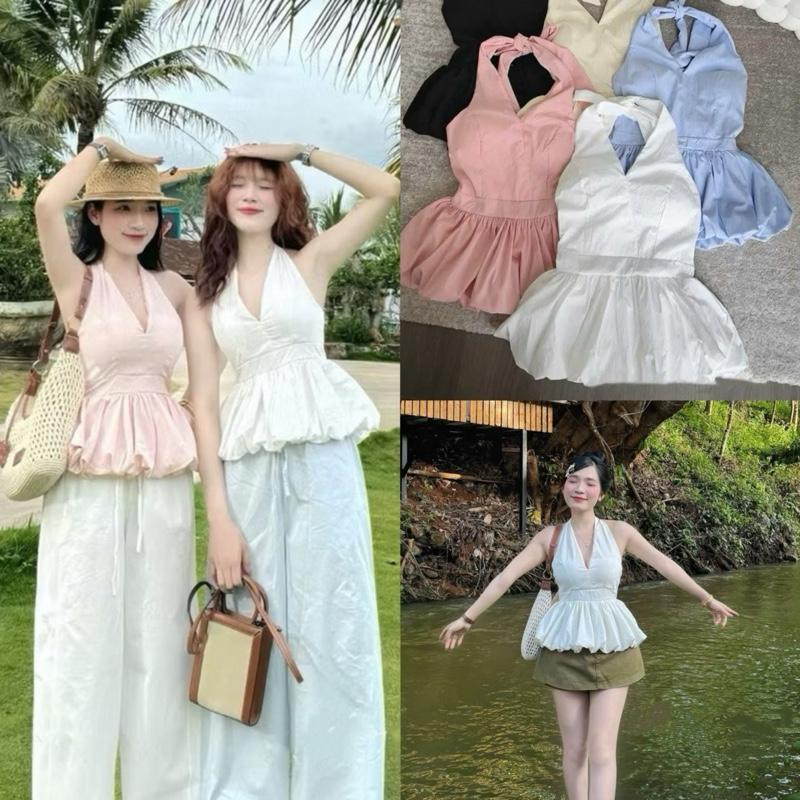    Mở Bán     KHÔNG CÓ MÚT    Áo Yếm Buộc Nơ Bo Chun Xoè Dáng Bí By DanLinhShop 