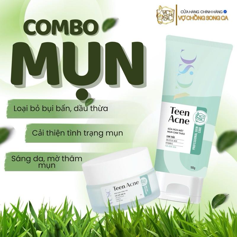 BỘ MỤN 2 MÓN VCSC - Chính Hãng SỮA RỬA MẶT CAM THẢO KEM MỤN TRÀM TRÀ BỘ KEM HỖ TRỢ GIẢM MỤN HỖ TRỢ CẢI THIỆN THÂM MỤN VÀ DƯỠNG DA