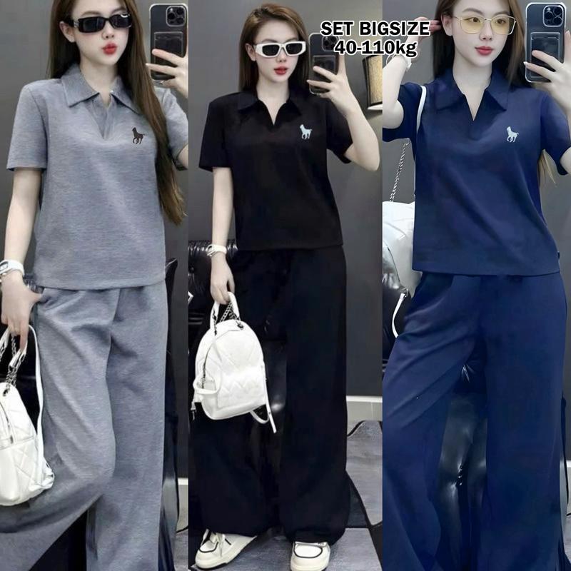  Thời Trang Bigsize - Set Bộ Dài Thun Tăm Bigsize Áo Cổ Bẻ Form Rộng Thêu Hình Che Giấu Bụng Hot Hit Nữ Chuppy Cao Cấp Xinh Đẹp Sang Trọng Dễ Thương Giá Rẻ 40-95kg Én Nhỏ Có Bigsize Nhung Đen Voi Kem - 2451 Chất Liệu Thun Tăm Cao Cấp Size 45-95kg 