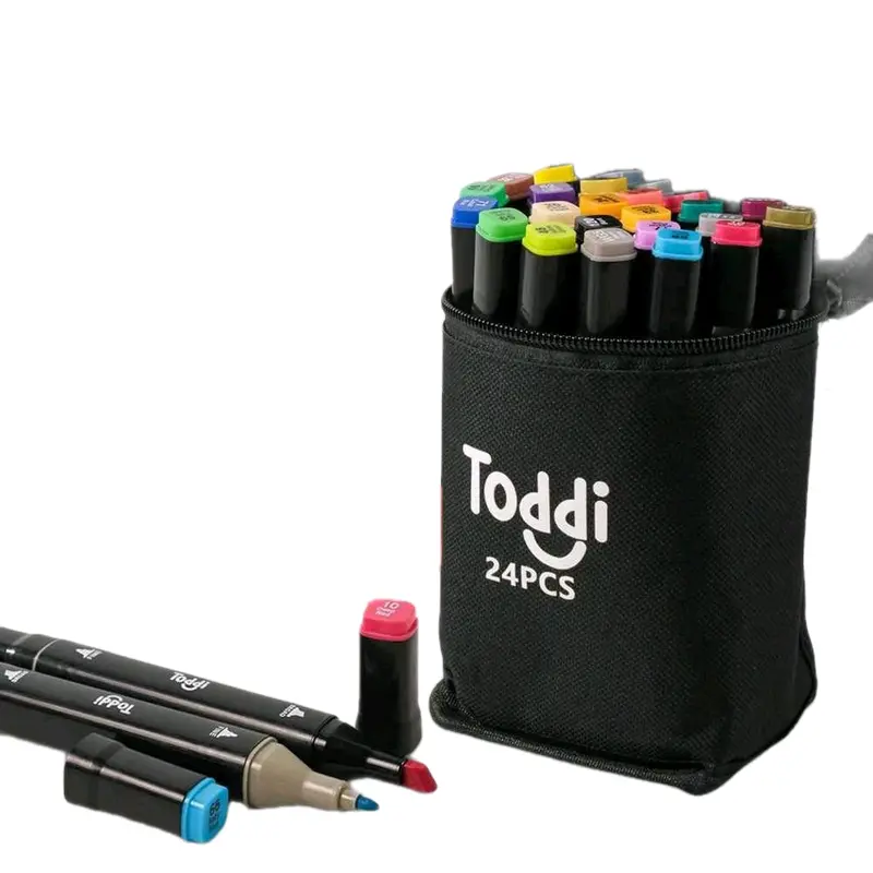 Isi 24 pcs Toddi Spidol Dual Side Fine Art Brush Art Marker Set 1.0 and 6.0mm Tip Blue Mewarnai Plastik Stationery 0