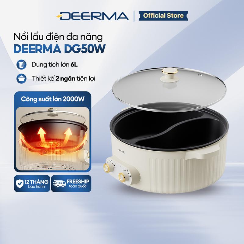 Nồi lẩu điện đa năng 2 ngăn Deerma DG50W chống dính, dung tích lớn 6L công suất 2000W - Bảo hành 12 tháng