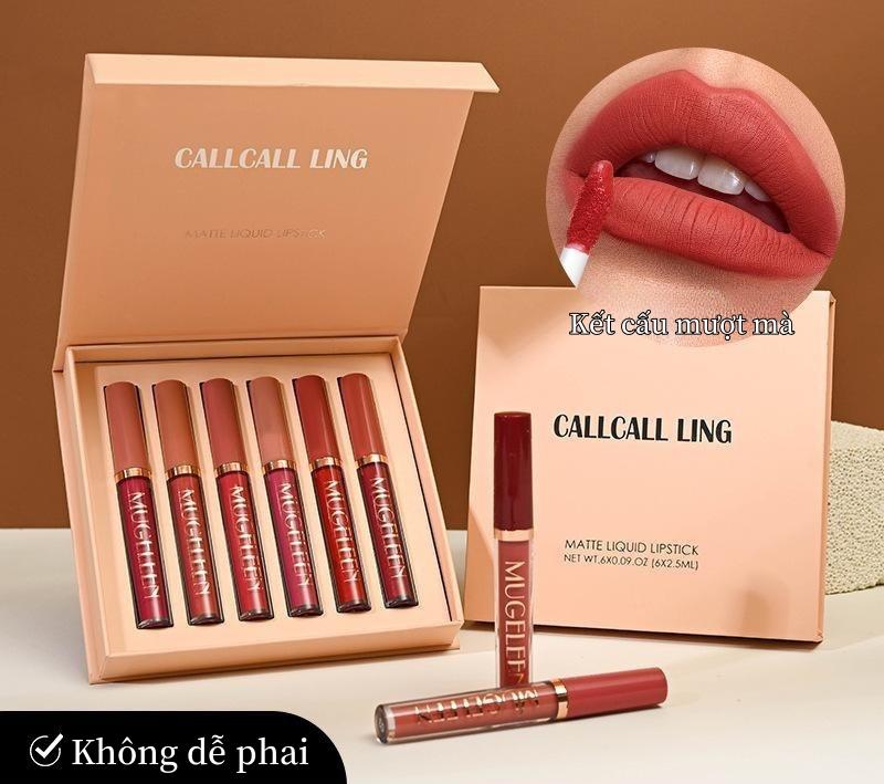  CALLCALL LING 6 Chiếc matte Liquid Lip Gloss Set Kem-matte Shimmer Lipstick Kit Trang Điểm Chống Thấm Nước Nhung Lâu Dài Gợi Cảm Mỹ Phẩm Nữ Women Cosmetic Son Môi lip  glaze chiết son bóng son thu an chay 