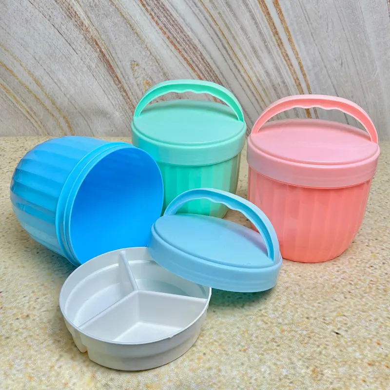 [4 pcs] Rantang Susan Samyang 3 Sekat Dengan Tutup Dan Pegangan Tempat Bekal Plastik Serbaguna | Wadah Penyimpanan Nasi Kitchenware Gold 2
