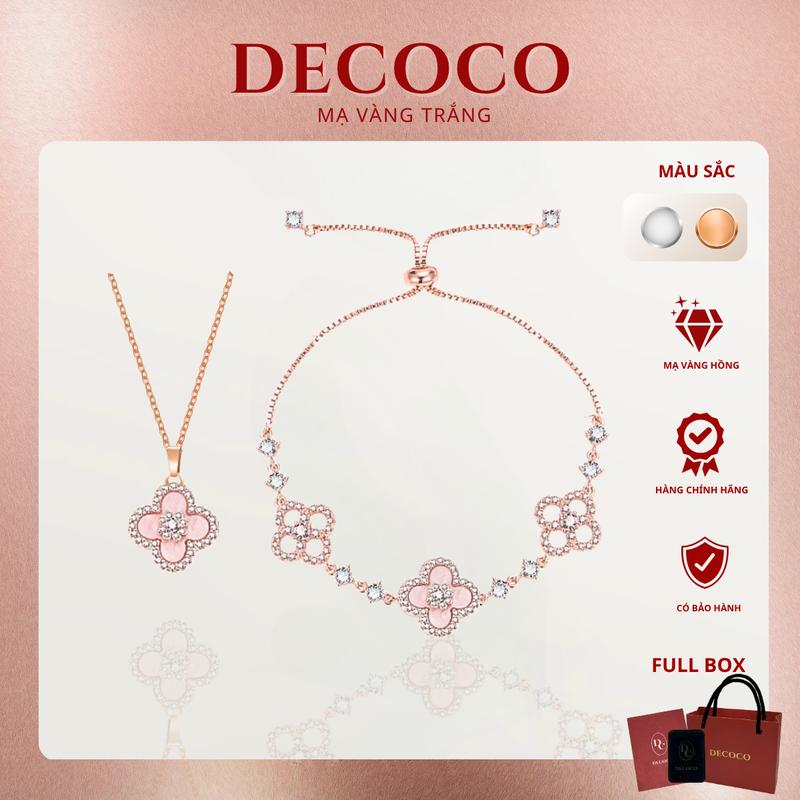 Set vòng cổ và vòng tay Cỏ 4 Lá SAKURA DECOCO charm hoa đá xà cừ ( kèm Túi giấy + Hộp + Thiệp ) may mắn