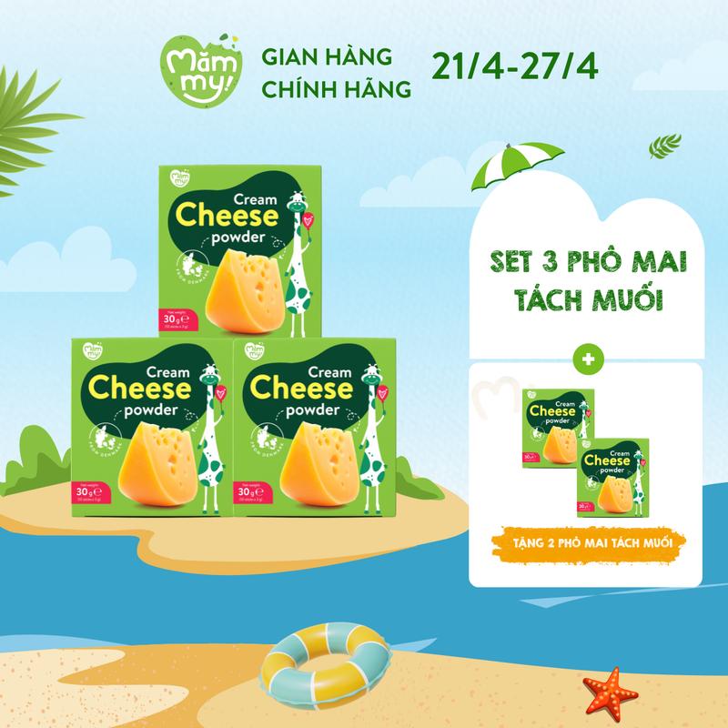 MS [MUA 3 TẶNG 2] Combo 3 hộp phô mai tách muối Mămmy dạng bột rắc cơm, cháo cho bé ăn dặm, hộp 10 gói