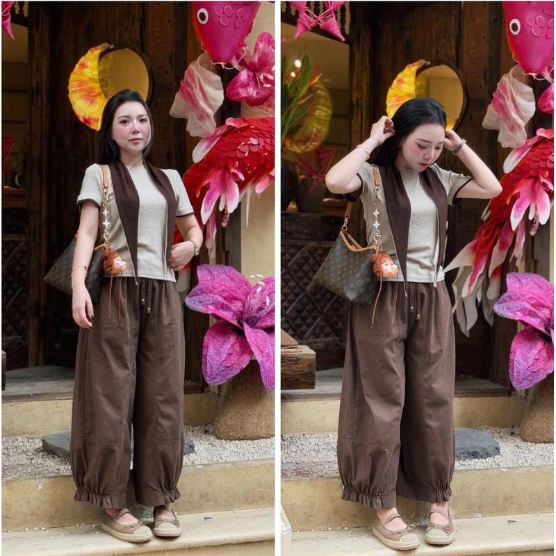  Set đồ bộ nữ Hàn Quốc phối màu áo khăn xinh mix quần dài bèo gấu điệu đà chuẩn trend nàng thơ - By BN TRENDY 