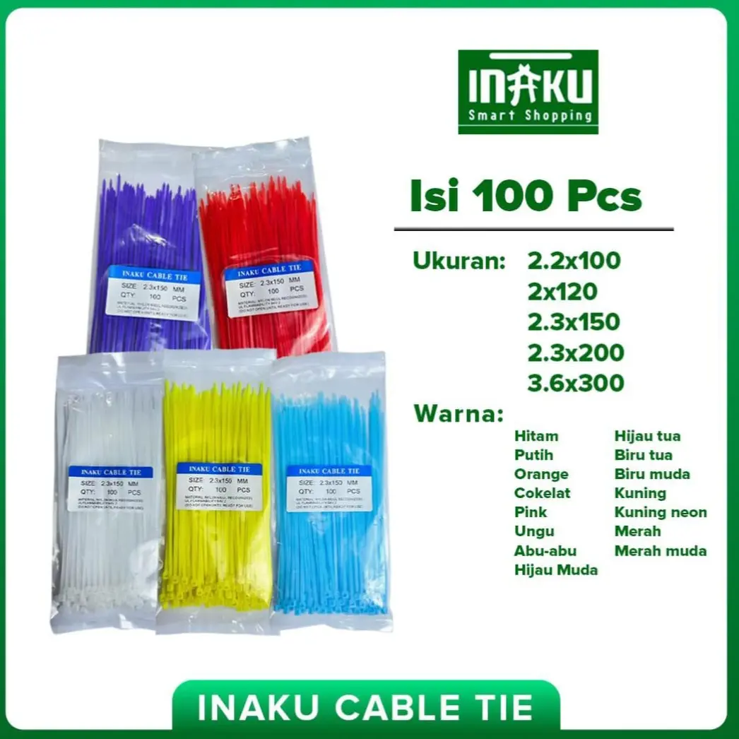 Kabel Ties Pengikat Serbaguna Warna Warni Isi 100 pcs ukuran 2,2x100/2x120/2,3x150