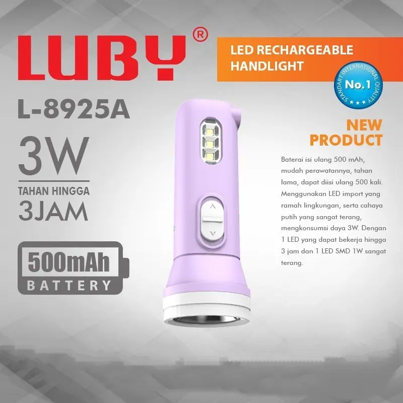 Senter Tangan LUBY L-8925A LED SMD Terang Putih Rechargeer 3 Watt 4