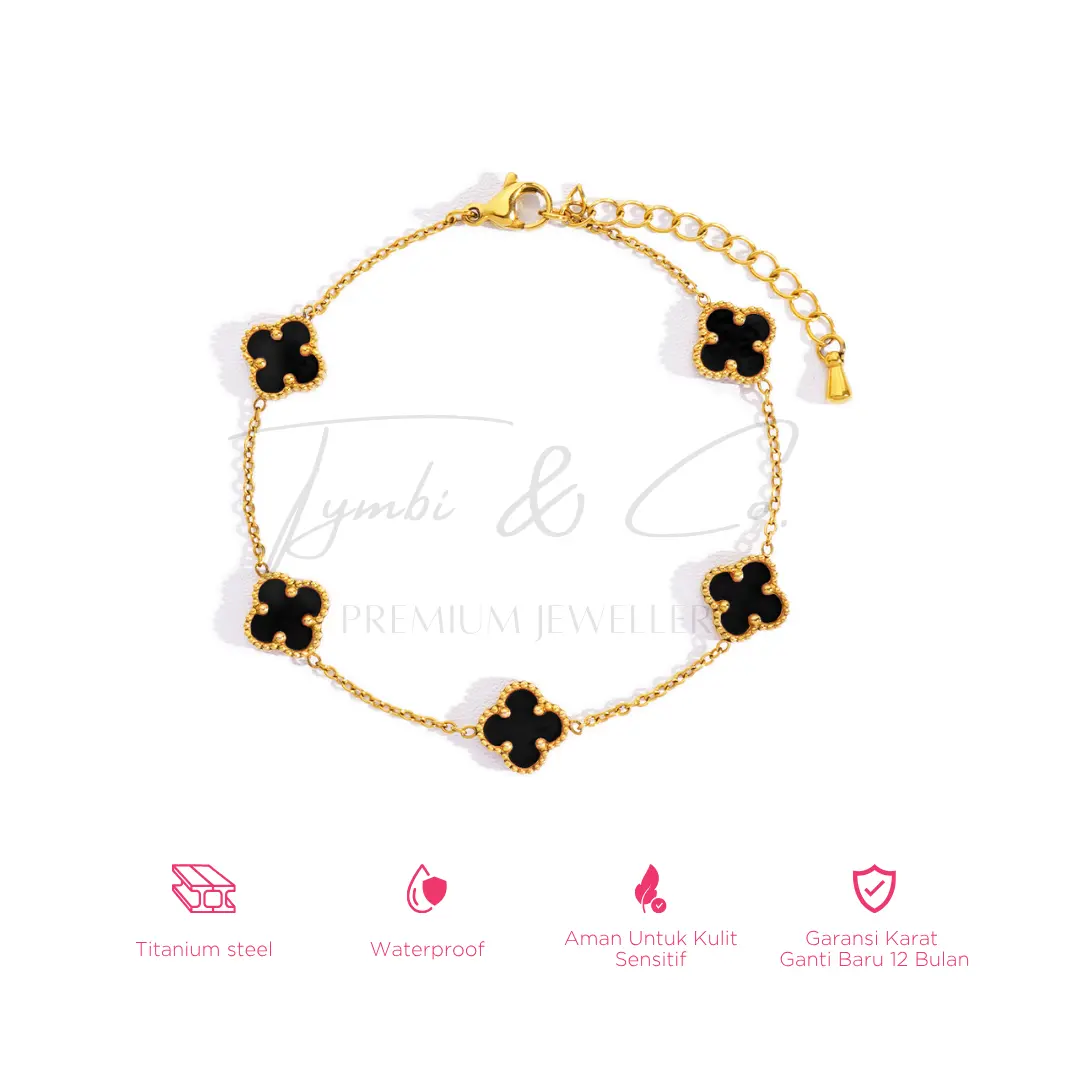 Tymbi&Co - Sienna Bracelet 9MM  | Gelang Clover Titanium Premium Anti Karat (BELI 3 GRATIS 1) (BELI 3 GRATIS 1 GIFT)