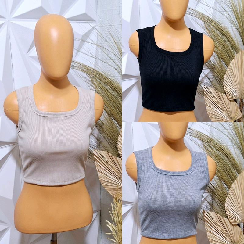 [tanktop 1 an U neck knit] NATA tanktop U knit basic Atasan Wanita Crop Rib 1