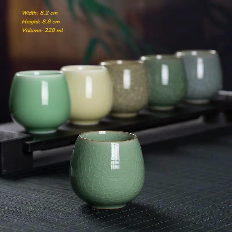 Longquan celadon kongfu tea set,handmade water cup teacup,home office single cup,stemless cup mug,ice crack teaware,GE kiln DI kiln,plum green,powder green