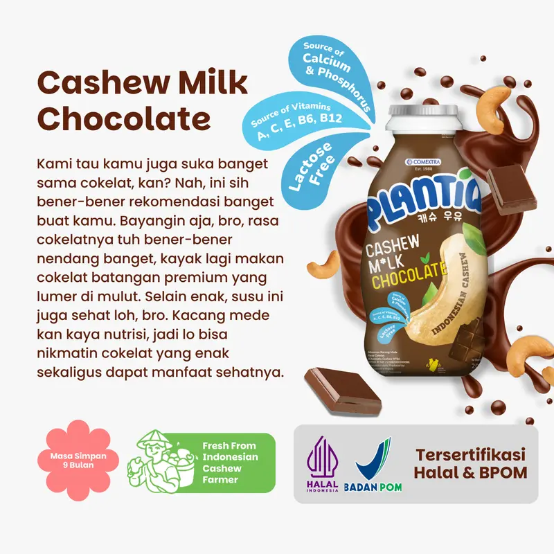 [12 PCS ] PLANTIQ Cashew Milk Chocolate 200ml - Susu Kacang Mede Rasa Coklat -  Non Dairy Milk Lactose Free - Cokelat 1