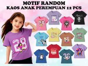 Promo/paket hemat isi ( 12 ) kaos anak cewek/perempuan umur 1-12 Tahun motif angka viral