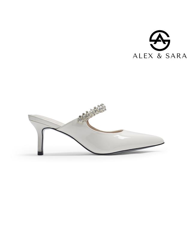   NEW ARRIVAL  LT125- Giày Sục Cao Gót Nữ 7cm Mũi Nhọn Quai Đính Đá Sang Trọng Alex Sara 