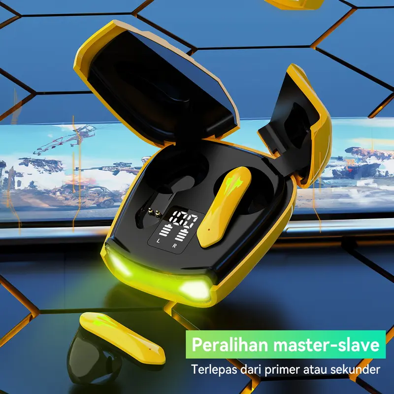 【COD】Gaming Wireless Headset Bluetooth 5.4 TWS GM08 Bumblebee Earbuds Hi-Fi Stereo No Delay Black Yellow Earphones Headphones 7