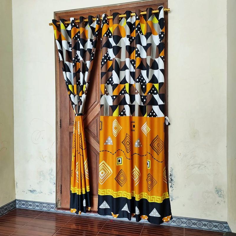 Gorden Pintu Murah Hordeng Jendela Panjang untuk Ruang Tamu atau Kamar Tidur model Smokring 12 Ring Warna Gold Kuning Kain Katun 3