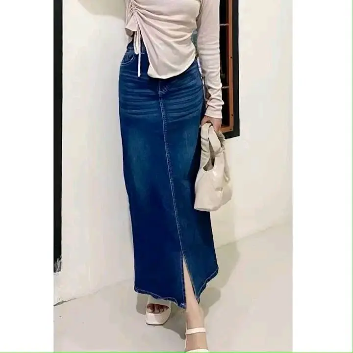 [LBOSS] Rok Jeans Cessa wanita belah depan bahan street jeans 12OZ Panjang