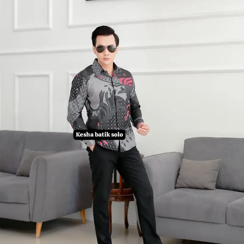 Kemeja batik slimfit lapis furing lengan panjang premium motif MEGANANDA bahan halus tebal Katun Pria 5