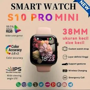 Smart Watch S10 Pro Mini 38mm Ukuran Kecil IPS Layar Definisi Tinggi Wireless Charging Smartwatch 10 Pro Mini 38mm Pria Wanita dengan Warna RGB 99.5% Bluetooth Jam Monitor