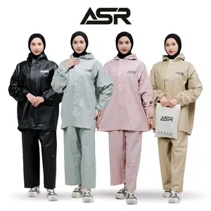 Mantel ASR Jas Hujan Setelan Pria Wanita Bahan PVC Tebal Kuat Elastis Warna Dusty Pink Hijau Sage Mocca Hitam