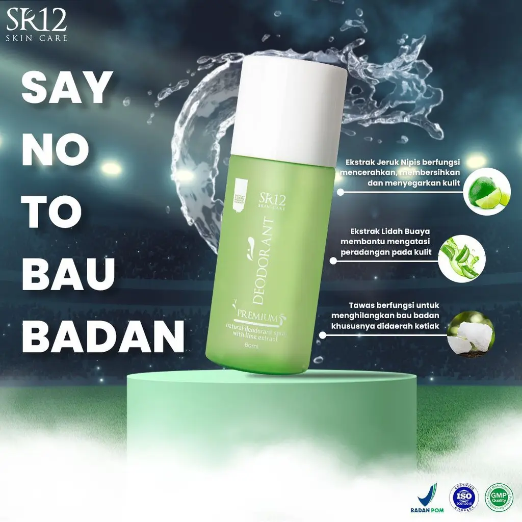 DEODORANT SPRAY SR12 / HILANGKAN BAU BADAN / BPOM / PENCERAH KETIAK / OBAT BAU BADAN AMPUH TERBAIK