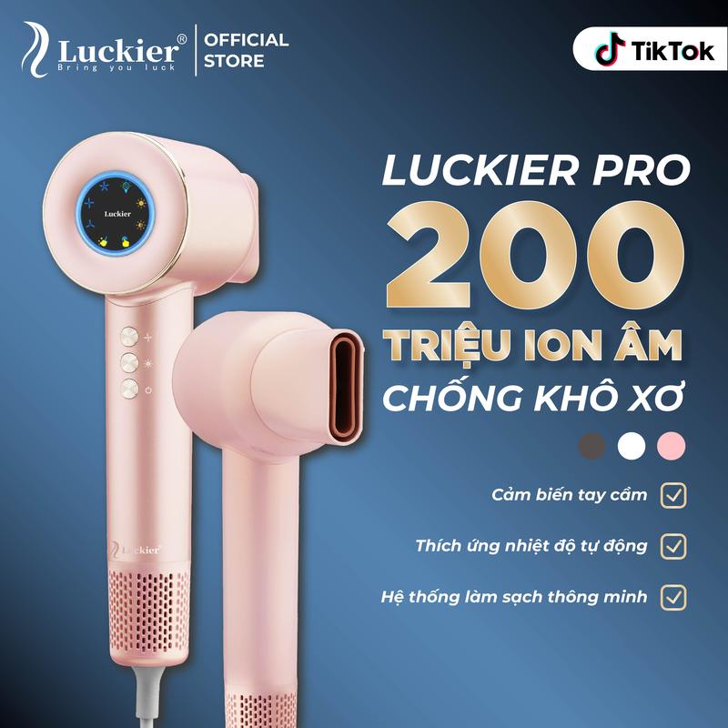 Máy sấy tóc ion âm Luckier PRO tốc độ cao 1600W, 200 triệu ion âm, 4 chế độ nhiệt, cảm biến tay cầm thông minh