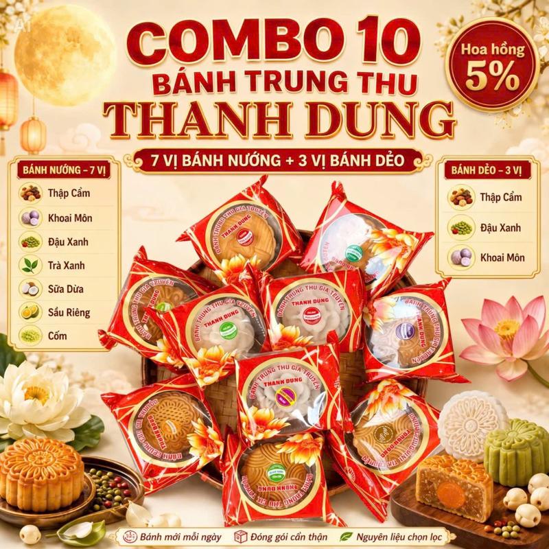 11Combo 7 nướng 3 dẻo bánh trung thu Thanh Dung mix vị 160g { Nhân : Trà xa