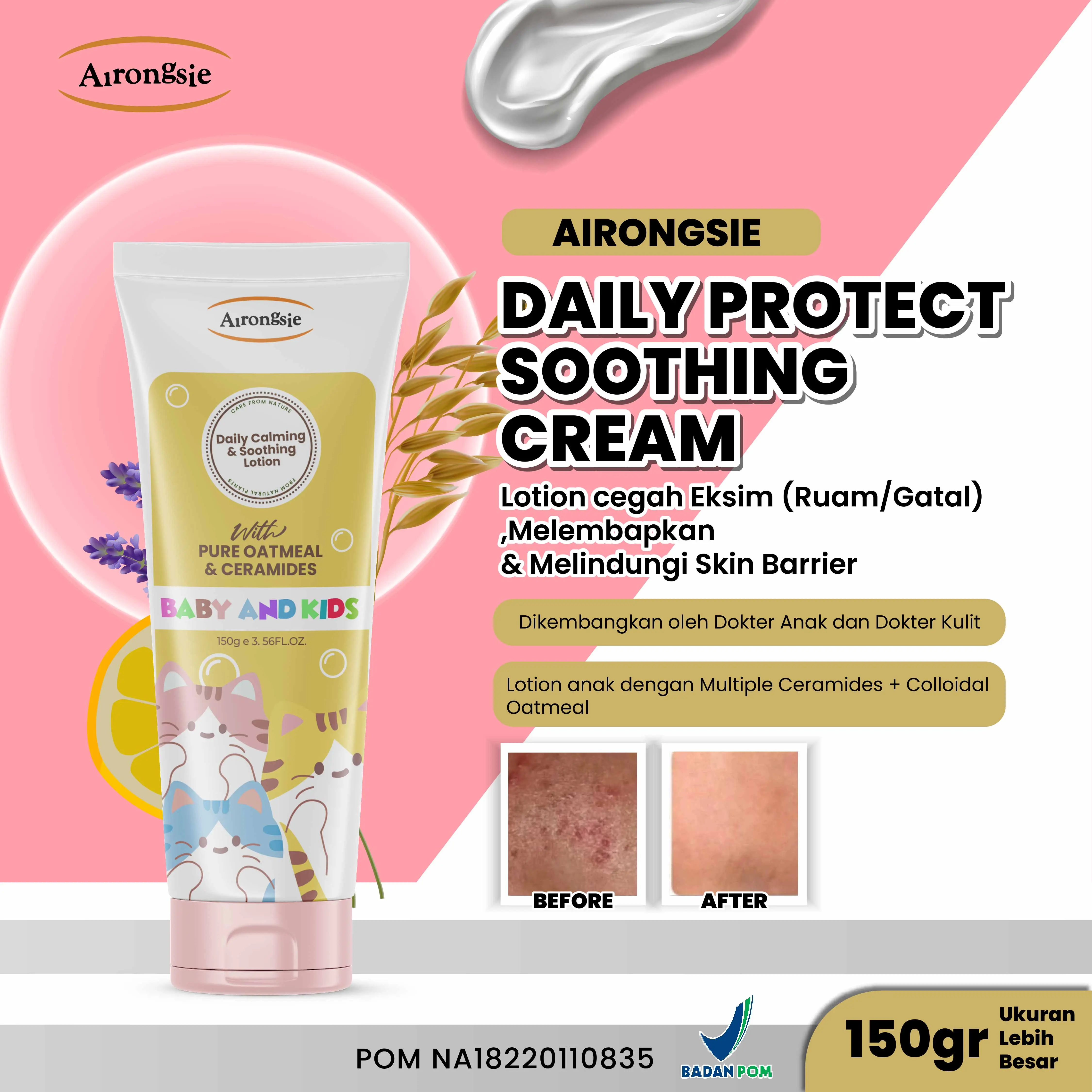 Airongsie Daily calming & shooting Lotion face & body Cream Moisturizer | Pelembap Bayi Anak | Colloidal Oatmeal Ceramide Kulit Sensitif