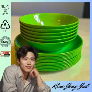 [12 pcs] Piring Mangkok Plastik PP5 Tebal Anti Pecah Hijau Putih Kitchenware Alat