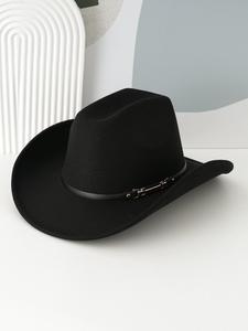 Sombrero vaquero clásico unisex de fieltro suave con cinturón y hebilla metálica, sombrero rústico vintage con visera curva para fiestas al aire libre
