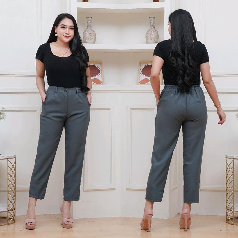 Celana kantor wanita high waist trousers semiwool 1