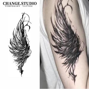 รอยสักชั่วคราว ดีไซน์ปีกปีศาจ ติดทนนาน 15 วัน กันน้ำ ไม่กลัวแรงเสียดทาน สติ๊กเกอร์รอยสัก