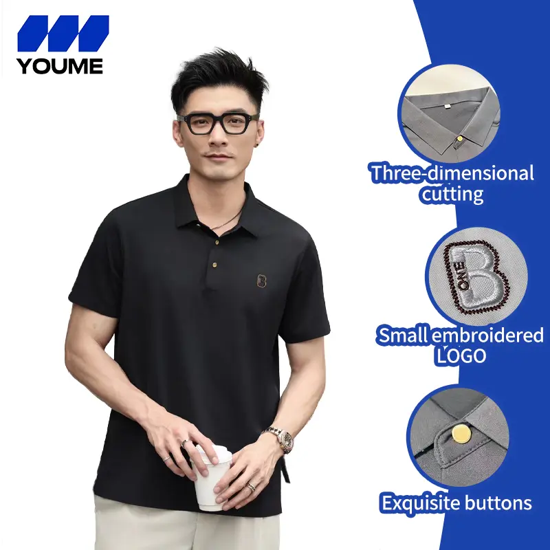 YOUME Men's summer business casual short sleeve ice silk POLO shirt