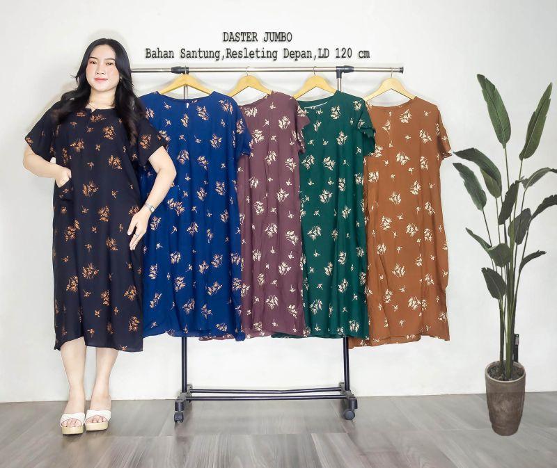 Daster Jumbo kekinian Bahan Santung Resleting Depan LD 120 cm untuk Wanita