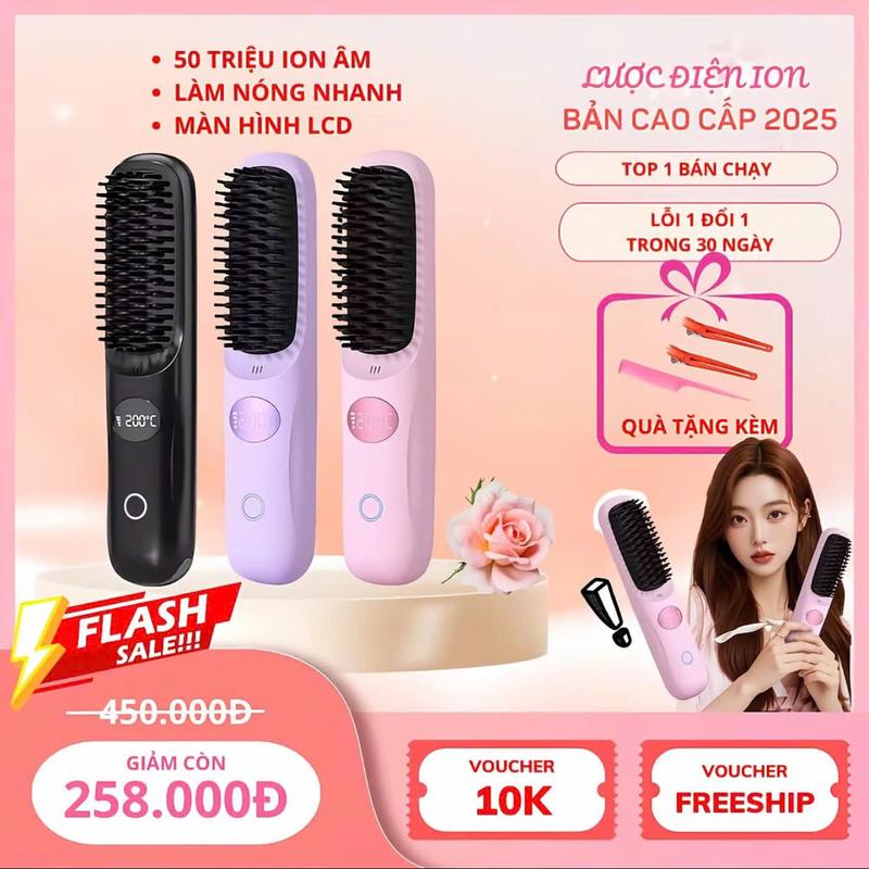 Lược Điện Ion Âm Không Dây Thế Hệ Mới - Chăm Sóc Tóc Suôn Mượt, Tạo Kiểu Nhanh Gọn.