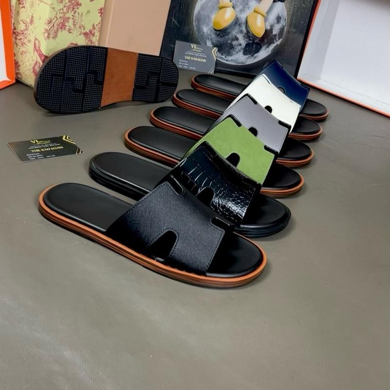 Dép Nam Quai Ngang Da Luxury Bảo Hành 3 Tháng Đế Vân Gỗ Có Dán Sẵn Full VimBram Cao SU Chống TRơn {Dép Khâu Quai Và Đế} Dép Nam Dép Lê Slipper