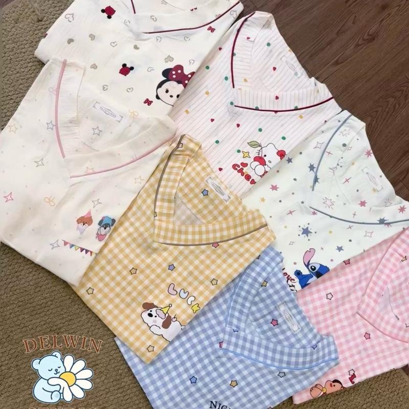 ĐỒ BỘ NGỦ CỘC CỔ V QUẢNG CHÂU NHIỀU HOẠ TIẾT CHẤT VẢI COTTON BÔNG MÂY
