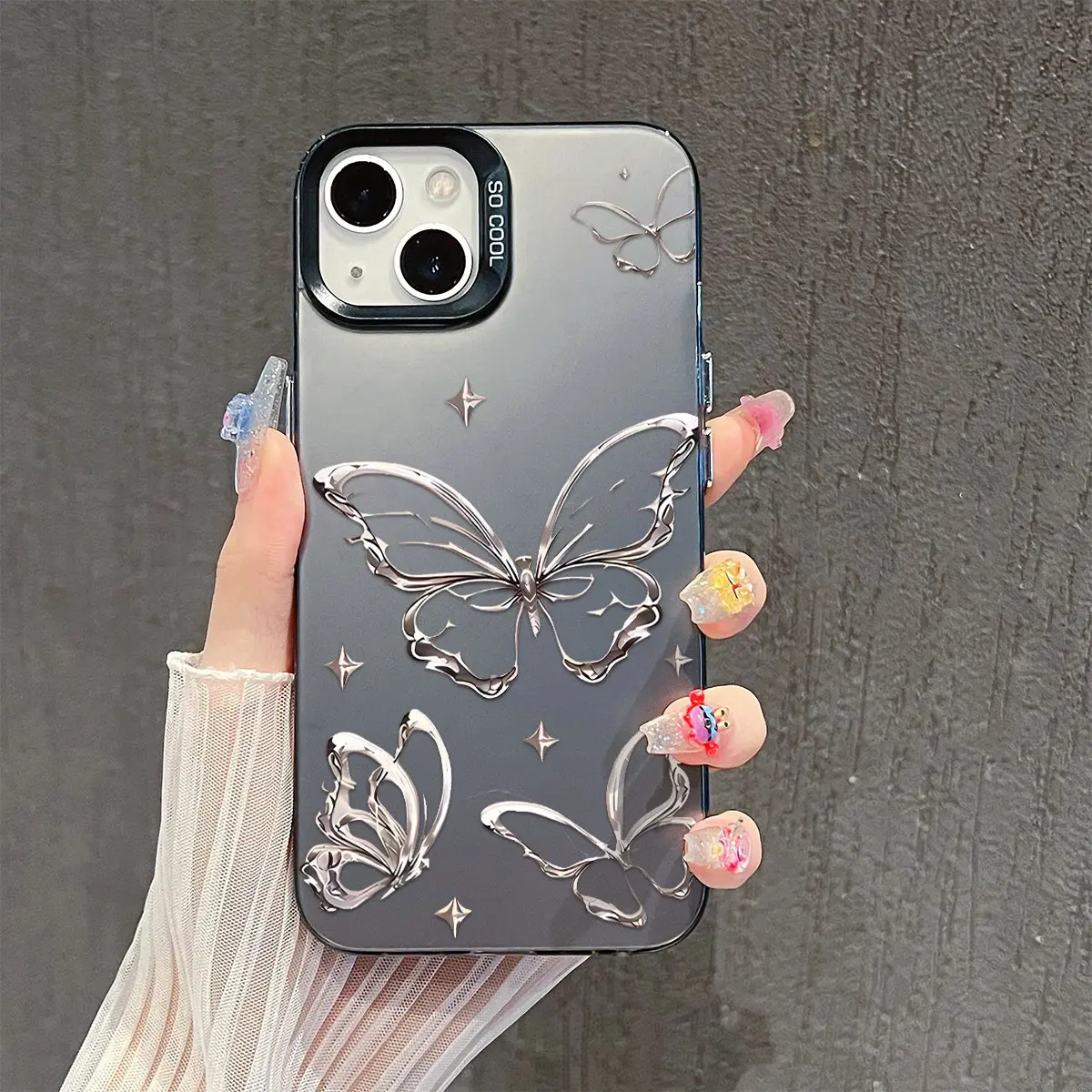 Kompatibel untuk redmi 9 9A 9C 10 12 12C 13 13C A1 A2 casing Kupu-kupu perak untuk case hp redmi note 8 9 10 10S 11 12 13 PRO Casing Kupu-Kupu perak untuk POCO C40 C65 M3 M5S M6 X3 X5 X6 PRO NFC Cover  Hardcase Silikon Ponsel untuk