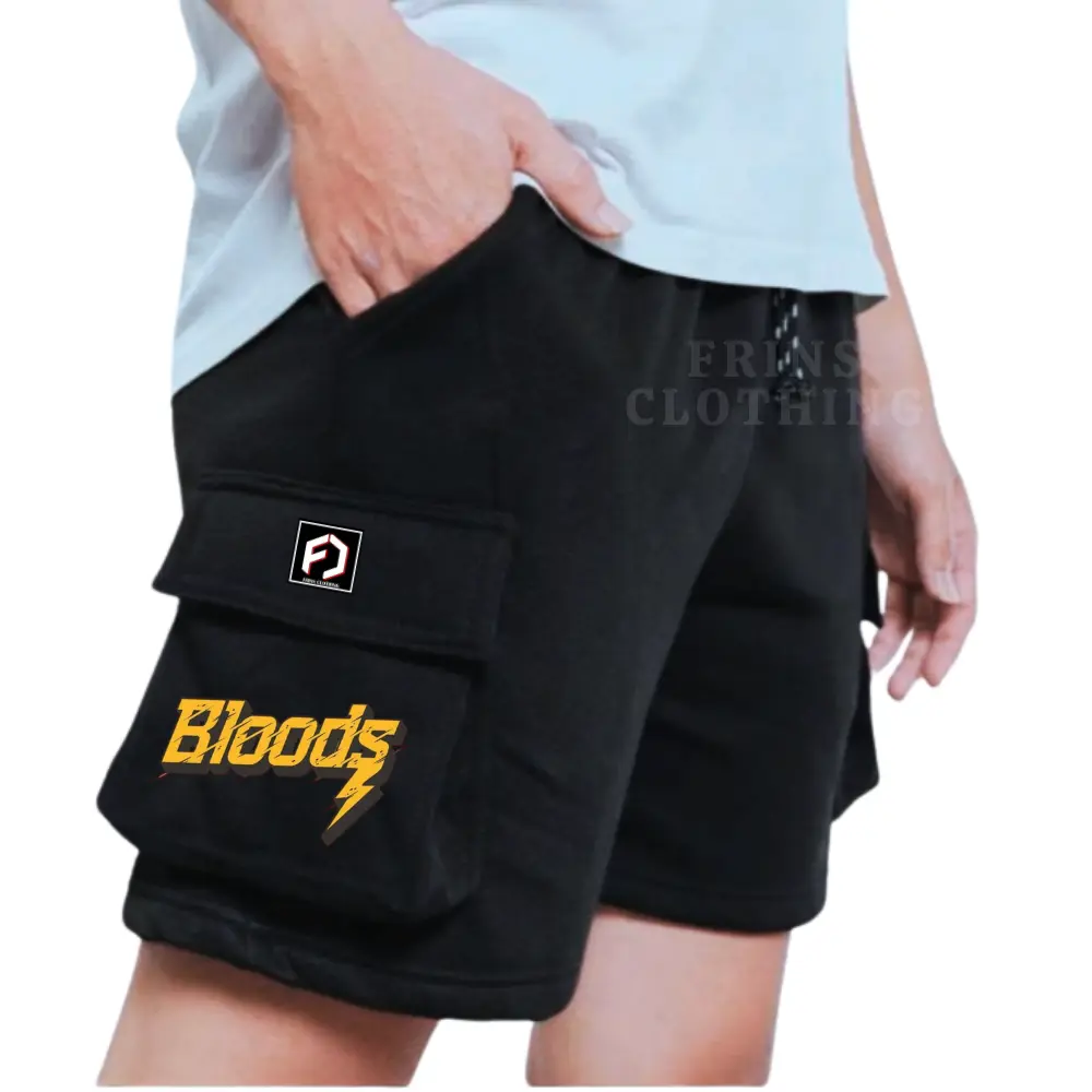 Celana Pendek Cargo Katun Fleece Bahan Tebal Lembut Adem Celana Pendek Pria Wanita Hitam Bloods New Celana Short Cargo Distro Celana Santai