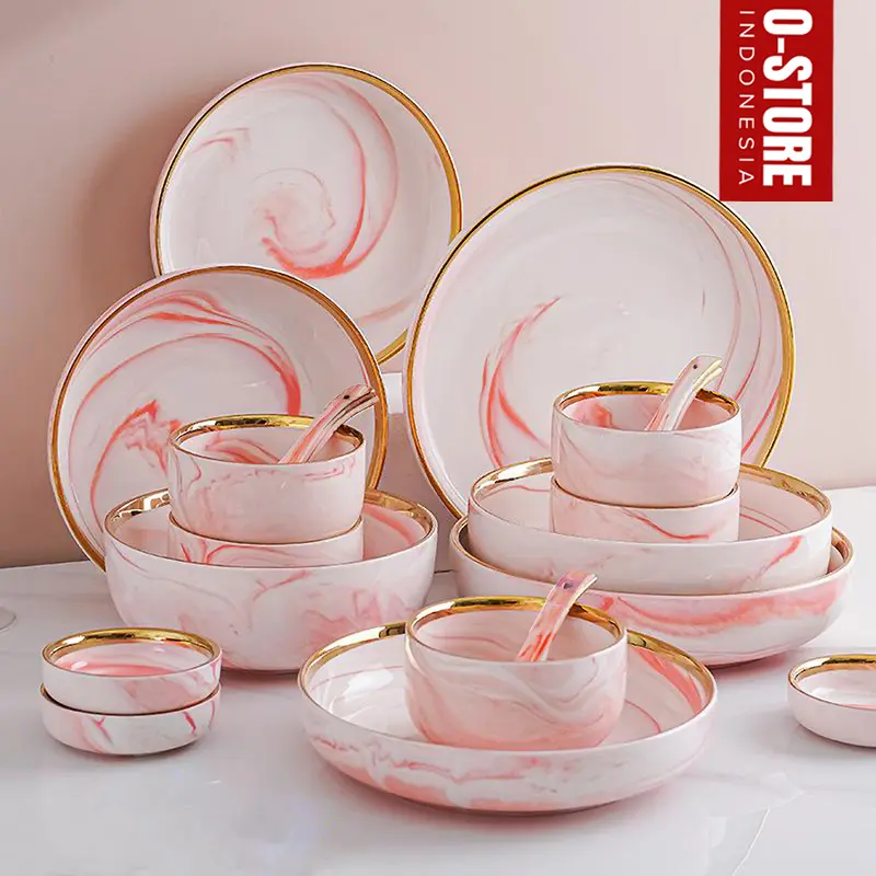 Piring Makan Keramik Mewah Mangkok Aesthetic Alat Makan Set Piring Saji Prasmanan Sendok Makan Tebal Mangkok Nasi Mangkok Kuah Kecil Dining Plate Vilia 0