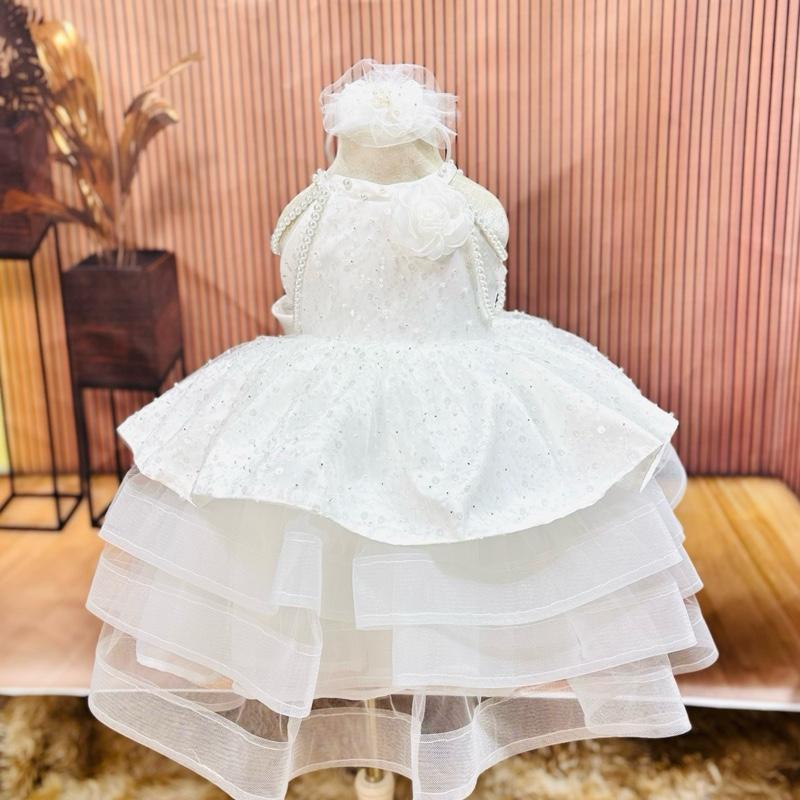   Ribaby  Đầm Váy Bé gái Yếm Kim Sa sang trong hoa ngực  tặng kèm cài   