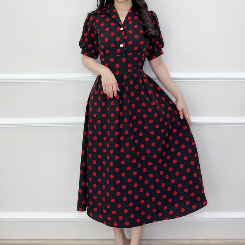 SV 4350 - Dotted Covella Dress | Silvervogue | Gaun Katun Poliester Midi Pakaian Kasual Wanita 6