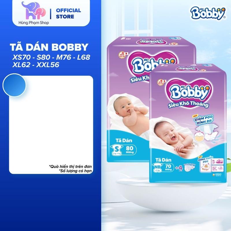 Combo 2 gói tã dán Bobby NB70/ S80/ M76/ L68/ XL62/ XXL56 miếng
