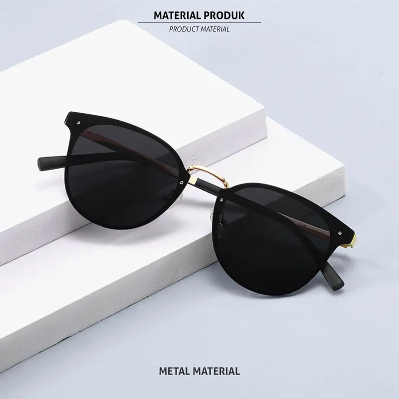 Kacamata Hitam Sunglasses Fashion Korean Style Pria Wanita Lensa UV400 Polarized Bentuk Oval Bahan TR-90 & Metal Colore.In Eyewear 813 2
