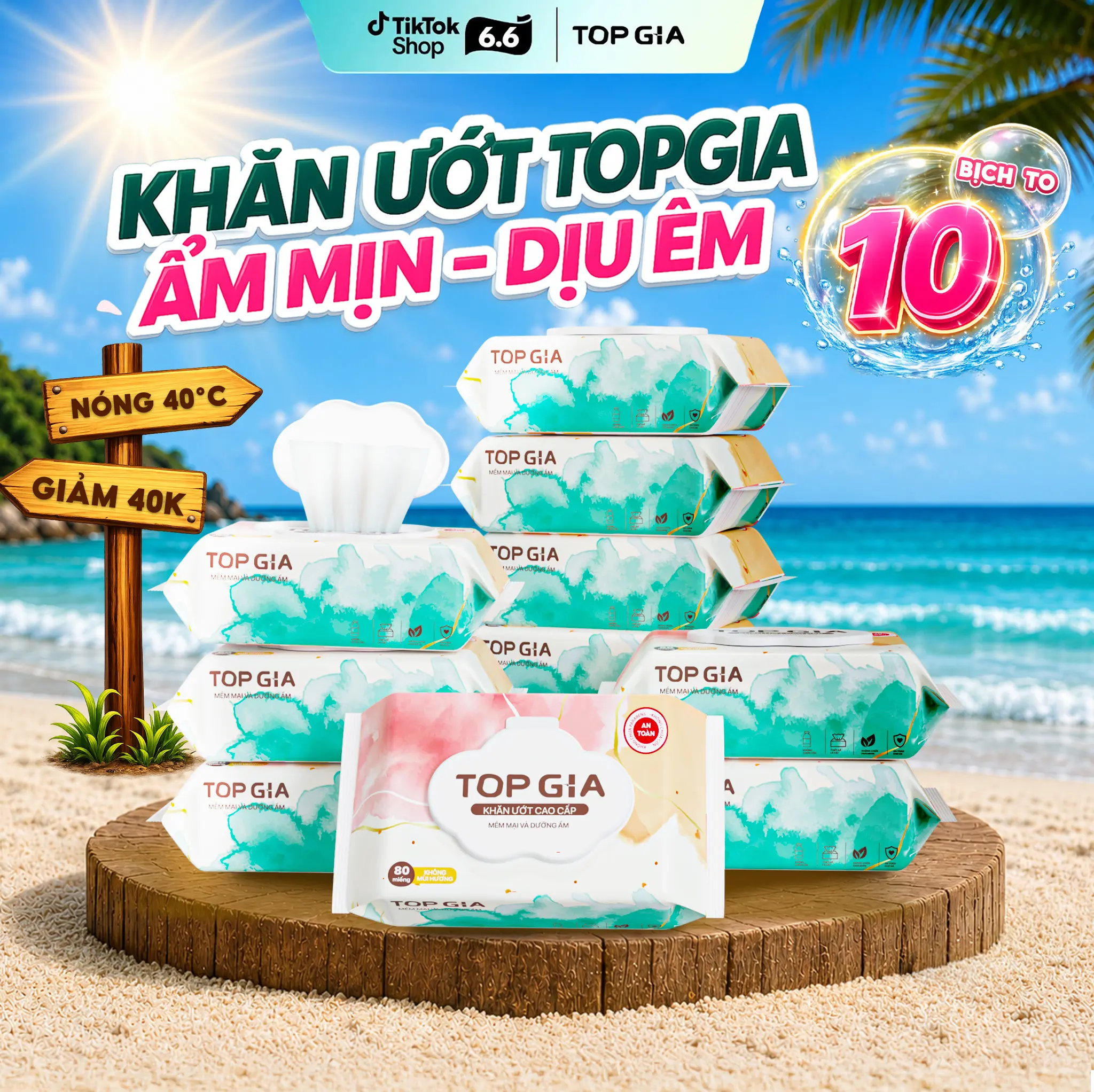 [ƯU ĐÃI CÓ HẠN] Thùng 10 bịch khăn giấy ướt TOPGIA 80 tờ, đa năng không cồn không mùi để bàn, khăn ướt Ban Mai mềm mại rút an toàn lành tính ĐẠT QUY CHUẨN CỦA BỘ CÔNG THƯƠNG (KU) #khanuot #topgia #giayuot