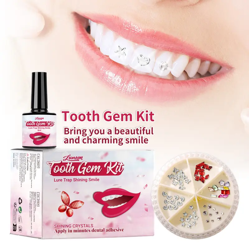 Bộ Đá Quý Răng Tự Làm, LUNOON, Bộ Trang Trí Trang Sức Răng, Có Keo Và Đèn, Đá Quý Quý Trong Suốt, Bộ Khoan Răng Lấp Lánh, Dễ Tháo Rời, Bộ Trang Trí Răng Trắng Đẹp 0