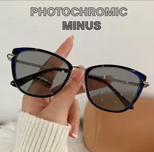 Kacamata Fotokromik Minus Fashion Korea Retro Anti Blue Light Anti Radiasi Model Cat Eye Minus Lens cateye-18 Photochromic iNDOBERKAH88 BISA COD